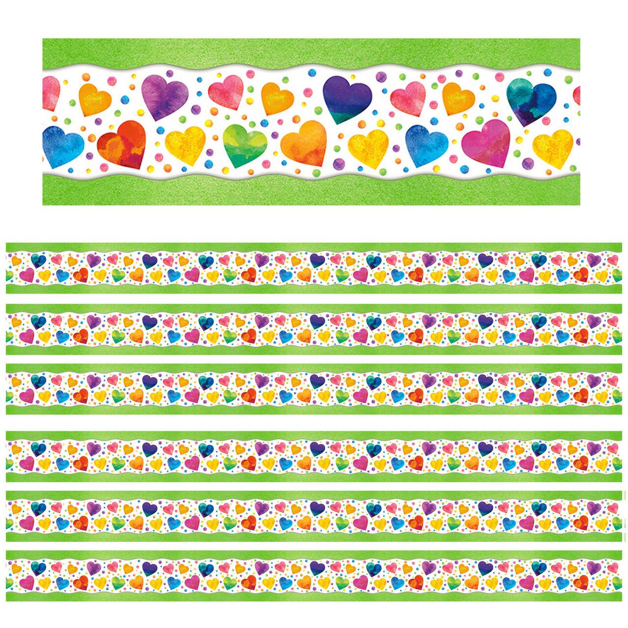 North Star Teacher Resources All Around the Board Watercolor Hearts Trimmer, 276ft.